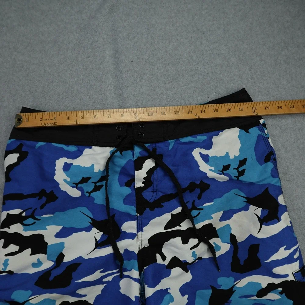 Pelagic Board Shorts‎ Mens 36 Camo Blue White Black Swim Trunks Fishing